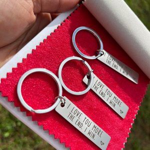 FLAPI 3 pcs Stainless Steel I love you more The End I win keychain